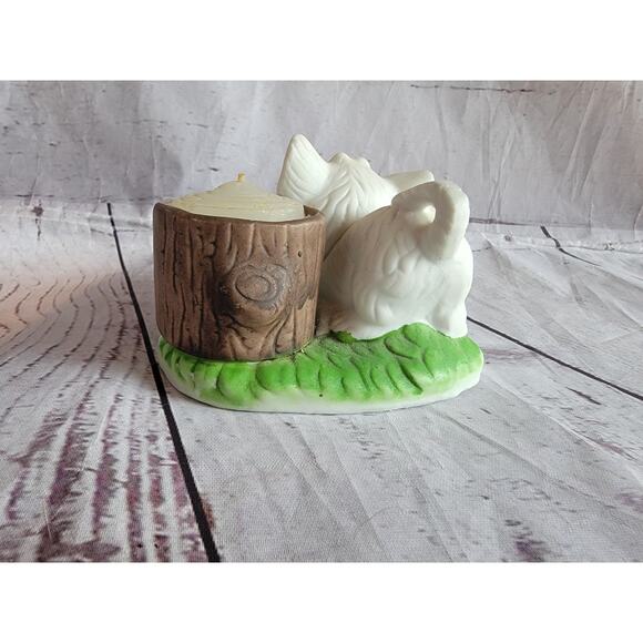 Vintage Cat Kitten Candle w Snail & Tree Stump Votive Candle Holder Figurine - Picture 4 of 7